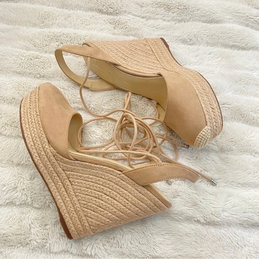 Jessica Simpson Cream Lace-Up Platform Wedge Espadrilles New Size 10